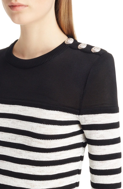 Shop Balmain Marine Stripe Knit Sweater In Black And White