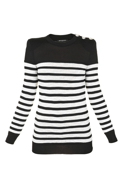 Shop Balmain Marine Stripe Knit Sweater In Black And White
