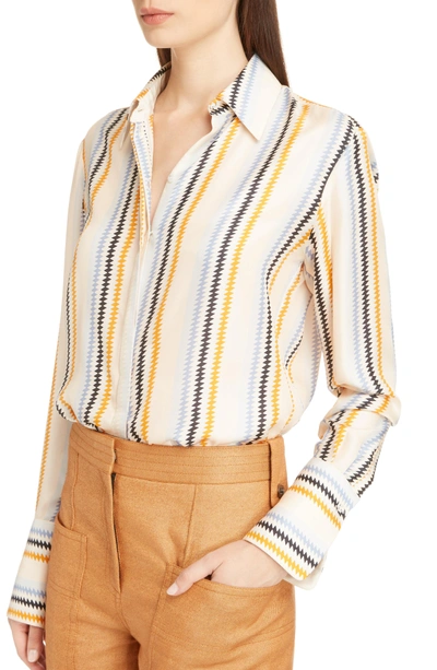 Shop Victoria Victoria Beckham Fluid Stripe Silk Shirt In Zig Zag Stripe
