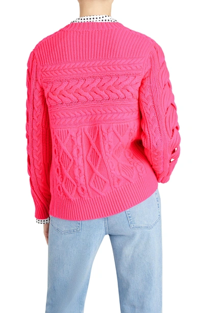 Shop Burberry Tolman Aran Knit Sweater In Bright Rose Pink
