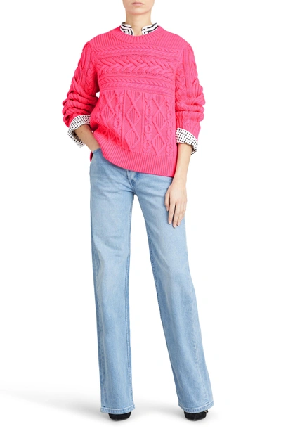 Shop Burberry Tolman Aran Knit Sweater In Bright Rose Pink