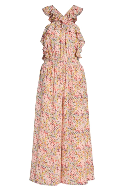 Shop Rebecca Taylor Margo Halter Top Floral Silk Jumpsuit In Multi Combo