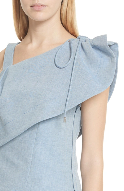 Shop Carven One-shoulder Cotton & Linen Blend Top In Bleu Acier