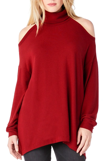 Shop Michael Stars Cold Shoulder Turtleneck Tunic In Ruby