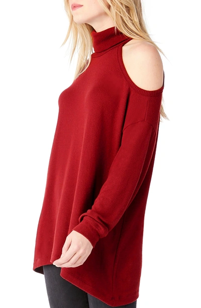 Shop Michael Stars Cold Shoulder Turtleneck Tunic In Ruby