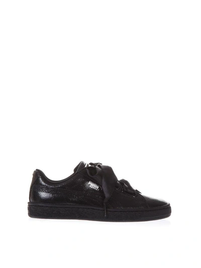 Shop Puma Basket Heart Glossy Leather Sneakers In Black