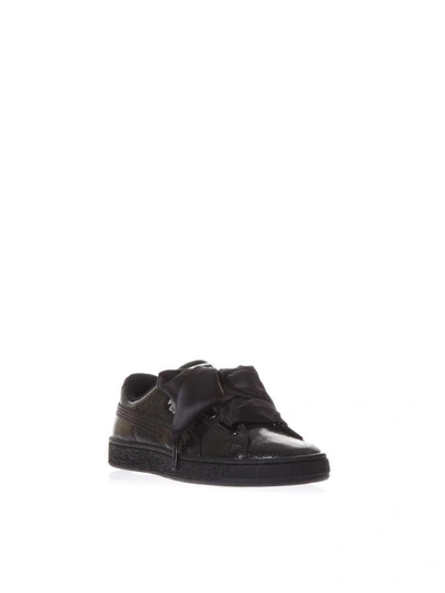 Shop Puma Basket Heart Glossy Leather Sneakers In Black