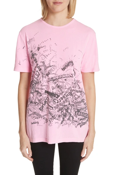 Shop Burberry Rydon Print Cotton Tee In Bright Rose Pink