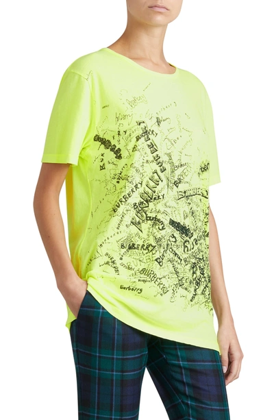 Shop Burberry Rydon Print Cotton Tee In Fluorescent Yellow