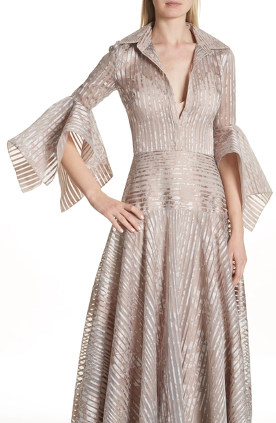 Shop Badgley Mischka Metallic Texture Stripe Organza Gown In Mauve
