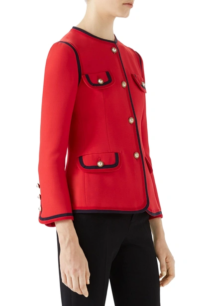 Shop Gucci Silk & Wool Crepe Cady Jacket In Bright Red
