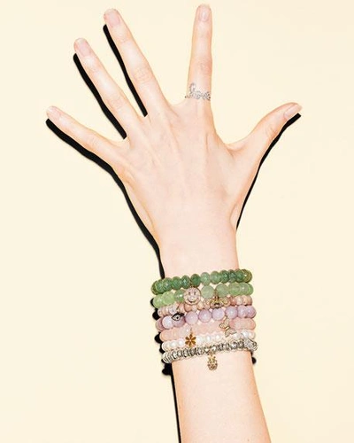 Shop Sydney Evan Green Silverite Beaded Bracelet With Diamond Smiley Charm
