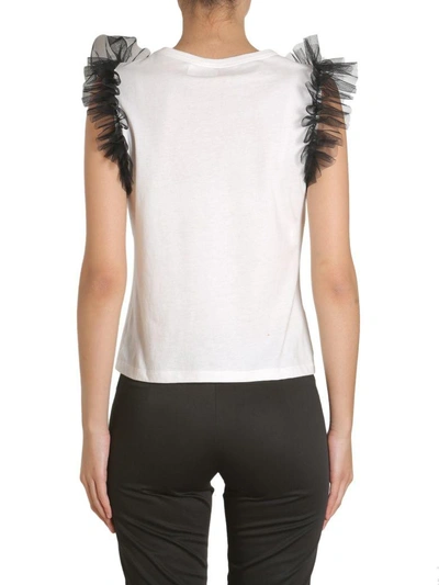 Shop Moschino Tank Top With Tulle Insert In Bianco