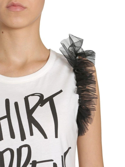 Shop Moschino Tank Top With Tulle Insert In Bianco