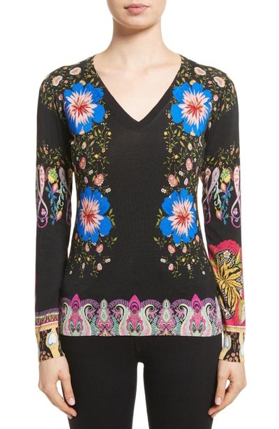 Shop Etro Floral Paisley Stretch Silk Sweater In Black