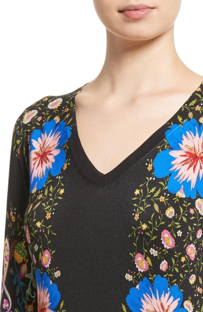 Shop Etro Floral Paisley Stretch Silk Sweater In Black