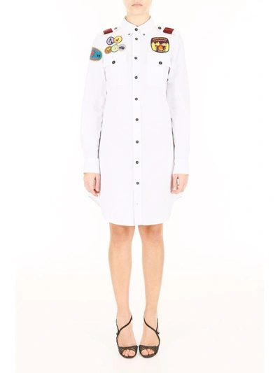 Shop Dsquared2 Shirt Dress With Patches In Biancobianco