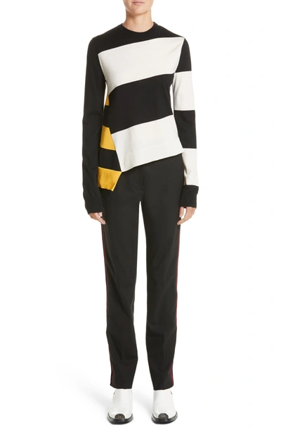 Shop Calvin Klein 205w39nyc Bicolor Stripe Merino Wool Blend Sweater In Black/ Off White/ Yellow