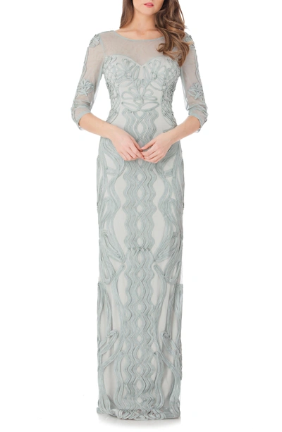 Shop Js Collections Illusion Yoke Soutache Column Gown In Seafoam