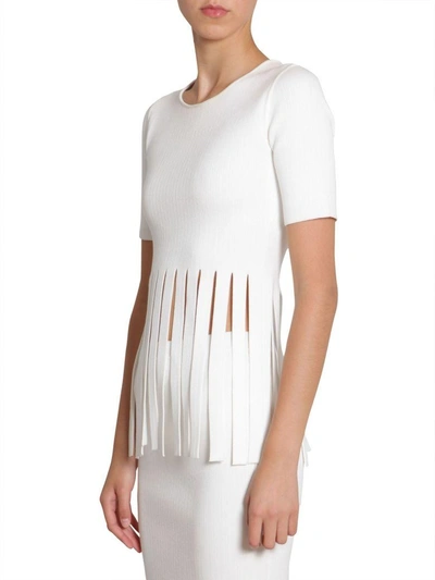 Shop Alexander Wang Fringed T-shirt In Bianco