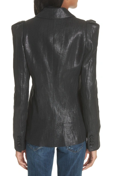 Shop Smythe Metallic Linen Puff Sleeve Blazer In Black Luster