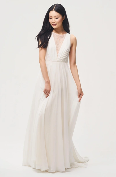 Shop Jenny Yoo Fallon Lace & Chiffon A-line Gown In Ivory
