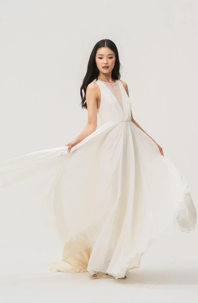 Shop Jenny Yoo Fallon Lace & Chiffon A-line Gown In Ivory