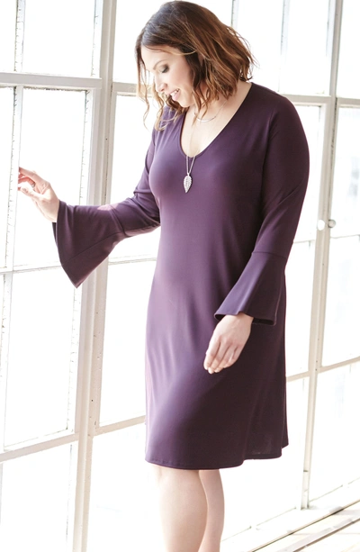 Shop Karen Kane Taylor Bell Sleeve A-line Dress In Eggplant