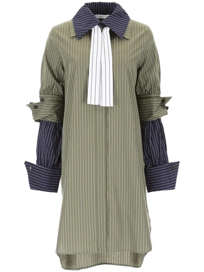 Shop Jw Anderson Pinstriped Shirt Dress In Khakiverde