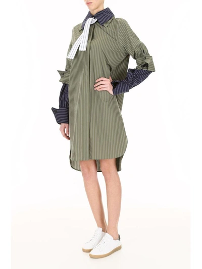 Shop Jw Anderson Pinstriped Shirt Dress In Khakiverde