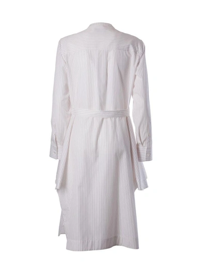 Shop Calvin Klein Pinstriped Poplin Dress In White-red