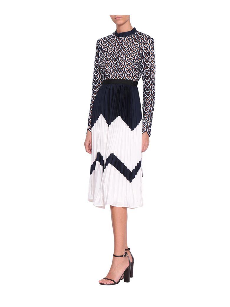 self portrait sweetheart crochet midi dress