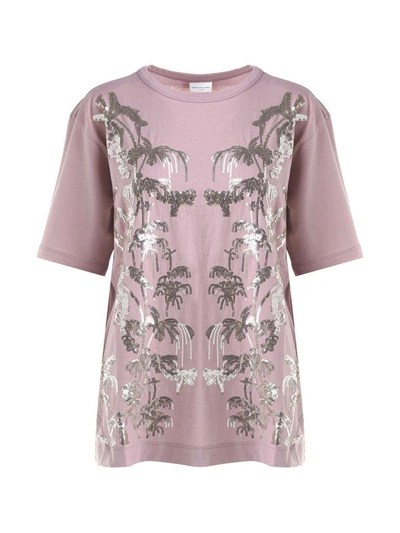 Shop Dries Van Noten Haydu Sequin-embellished Cotton-jersey T-shirt In Old Rose
