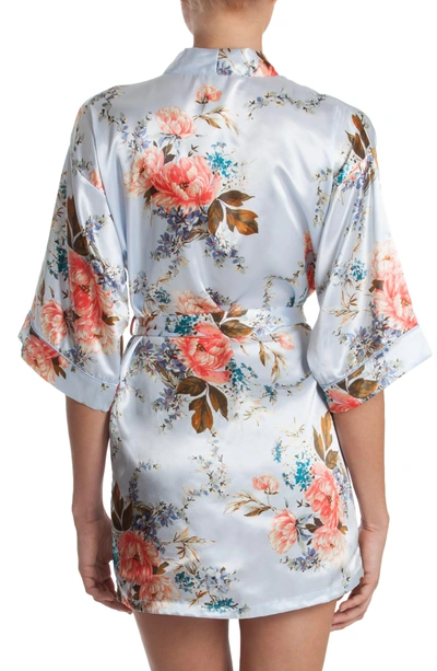 Shop In Bloom By Jonquil Floral Print Satin Robe In Rolanda Floral- Blue Ground