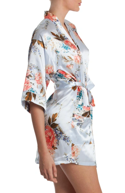 Shop In Bloom By Jonquil Floral Print Satin Robe In Rolanda Floral- Blue Ground