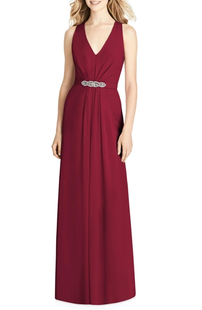 Shop Jenny Packham Jewel Belt Chiffon A-line Gown In Burgundy