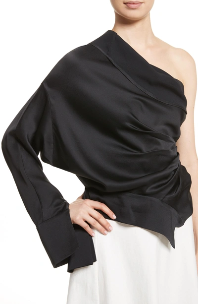 Shop A.w.a.k.e. Twisted One Shoulder Top In Black
