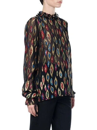 Shop Saint Laurent Silk Blouse With Multicoloured Lurex In Black/multicolor