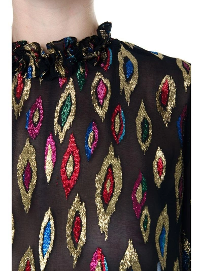 Shop Saint Laurent Silk Blouse With Multicoloured Lurex In Black/multicolor