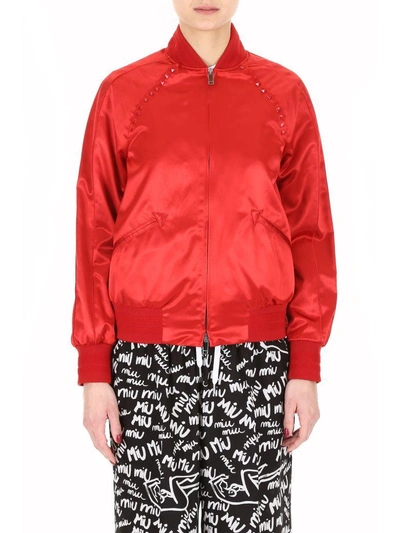Shop Valentino Rockstud Untitled Jacket In Rosso (red)