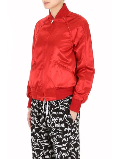 Shop Valentino Rockstud Untitled Jacket In Rosso (red)