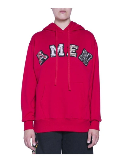 Shop Amen Logo Cotton Hoodie In Rosso