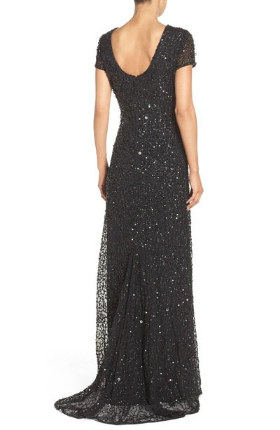 Adrianna Papell Short Sleeve Sequin Mesh Gown In Black