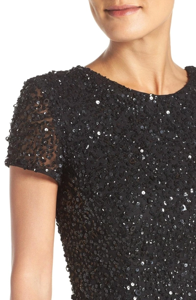 Adrianna Papell Short Sleeve Sequin Mesh Gown In Black