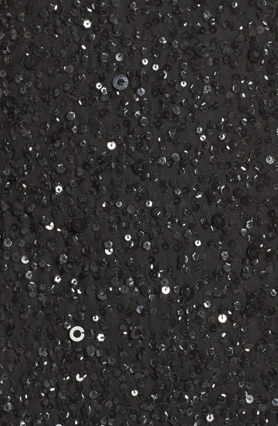Adrianna Papell Short Sleeve Sequin Mesh Gown In Black