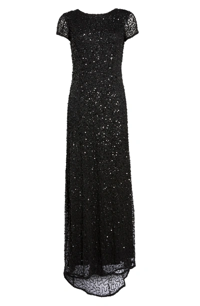 Shop Adrianna Papell Short Sleeve Sequin Mesh Gown In Black
