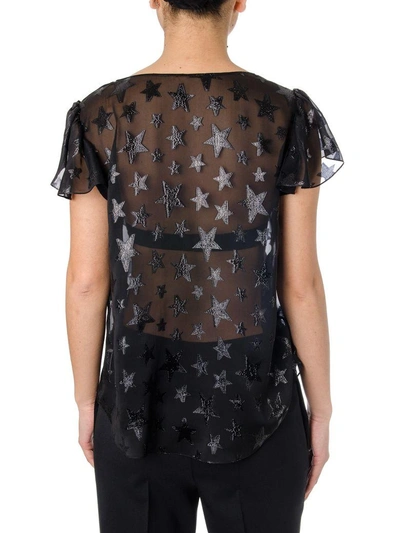 Shop Saint Laurent Stars Printed Chiffon Blouse In Black