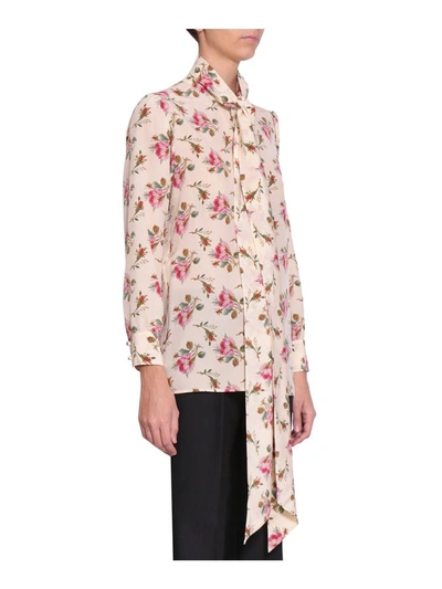 Shop Gucci Rose Print Silk Shirt In Multicolor