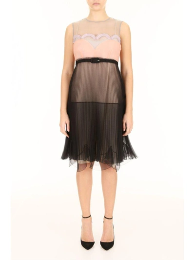Shop Prada Pleated Cigaline Dress In Ematite+albicocca|nero