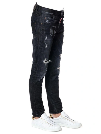 Shop Dsquared2 Distressed Cotton Denim Jeans In Black